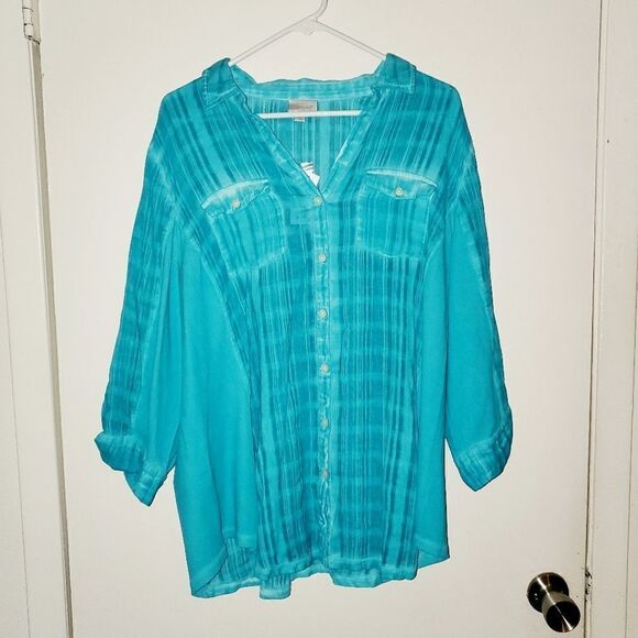 Avenue Aqua Button Down Shirt Size 26/28 - Picture 1 of 6